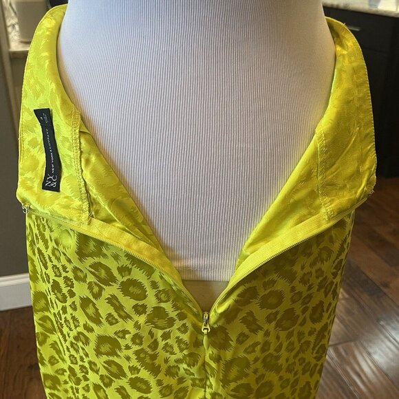 New York & Co NYCO Leopard Satin Midi Skirt Size 4 Neon Green Yellow Small 29W - Picture 8 of 16